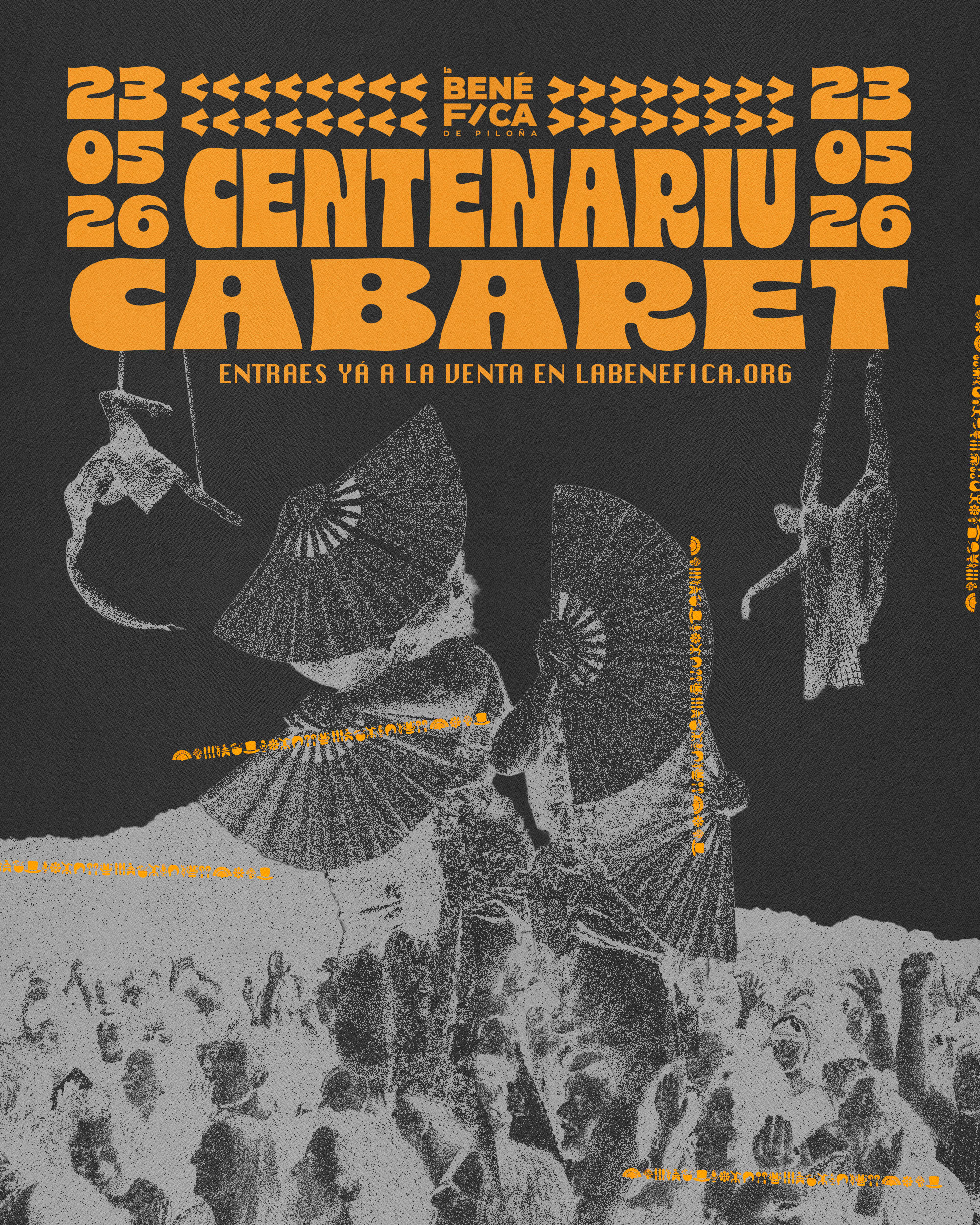 Cartel que anuncia el centenariu cabaret para el día 23 de mayu.